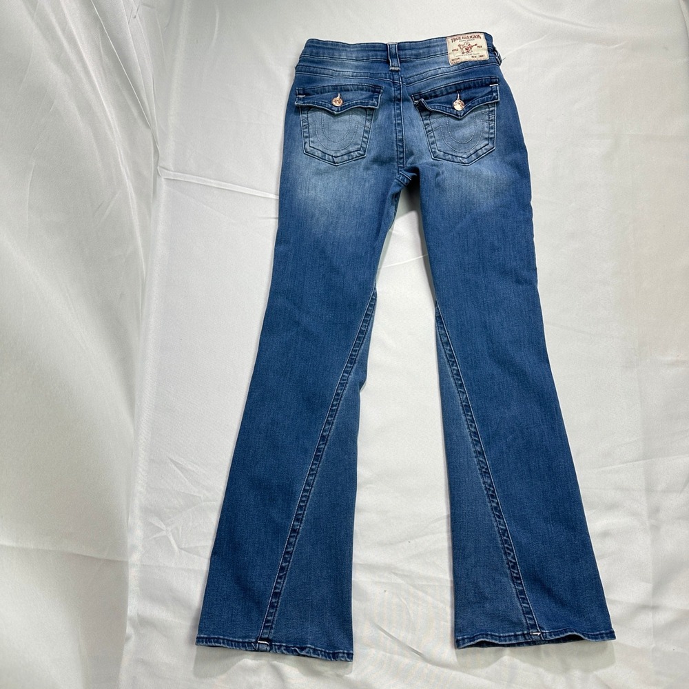 True Religion Medium Blue Flare Jeans with Branded Back Pockets